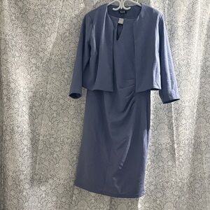 SLNY Elegant Long Sleeve Dress with Jacket - Blue